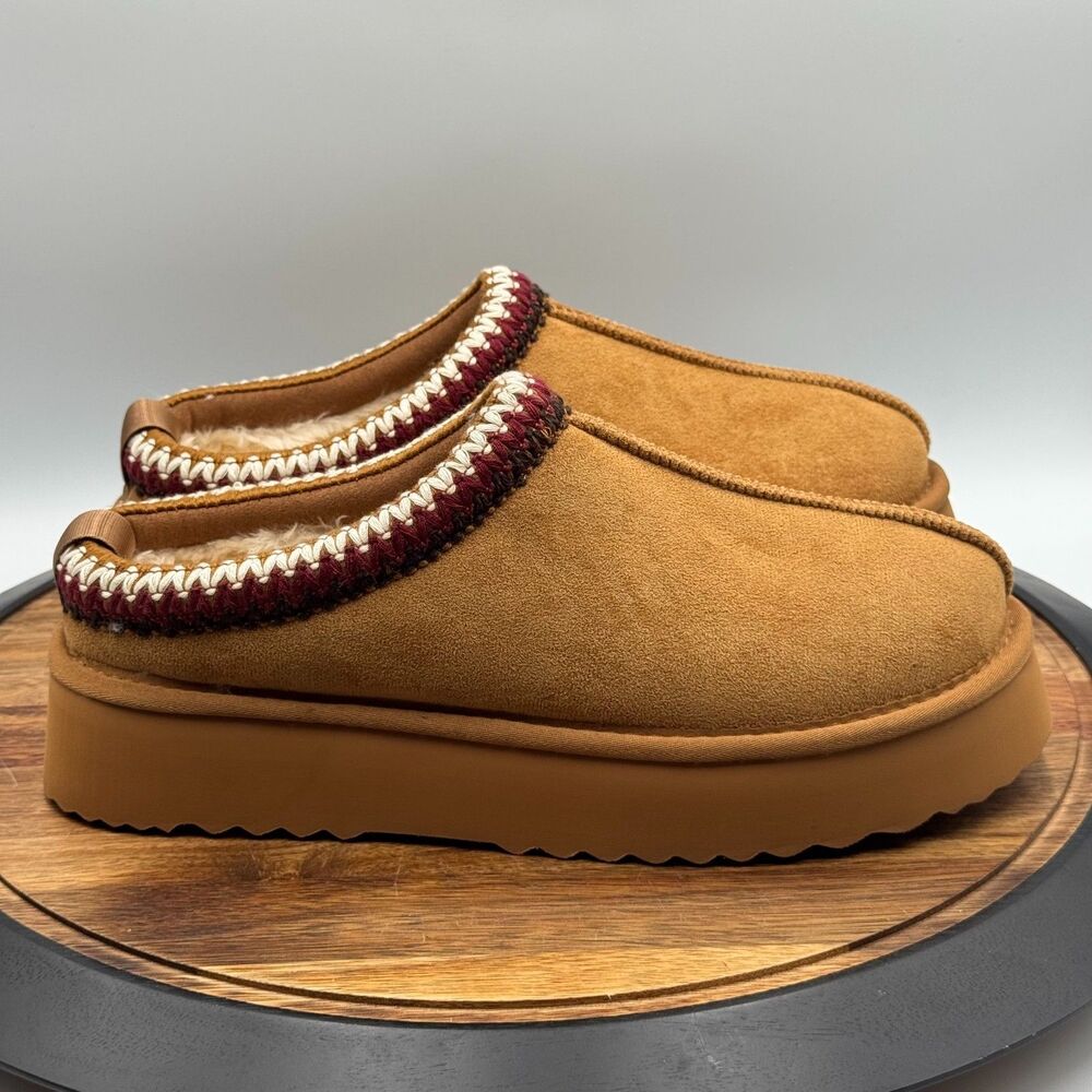 ALTAR'D STATE Matisse Cloud Platform Slippers Tan Faux Fur Mules Womens 10M